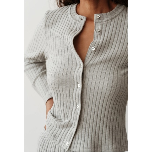 Donni "The Sweater Rib Cardi" Gray Button Up Organic Cotton Cardigan Sweater - M - Picture 8 of 9